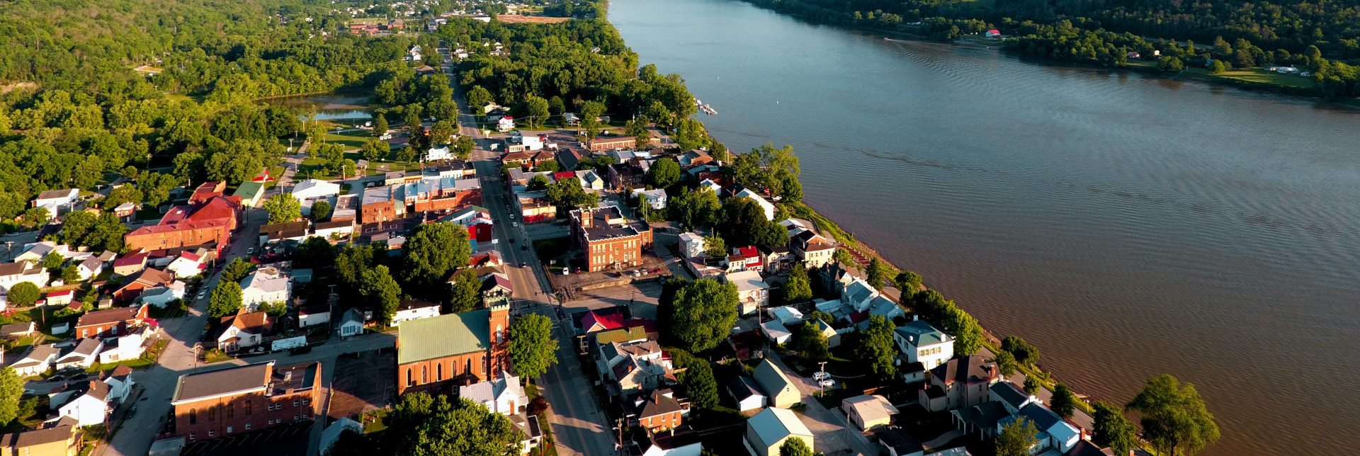 drone photo of town by the water